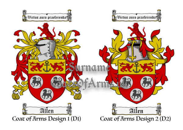 Allen (English Irish) Coats of Arms (Family Crests) 2 Designs