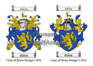 Evans (Welsh) Coats of Arms (Family Crests) 2 Designs