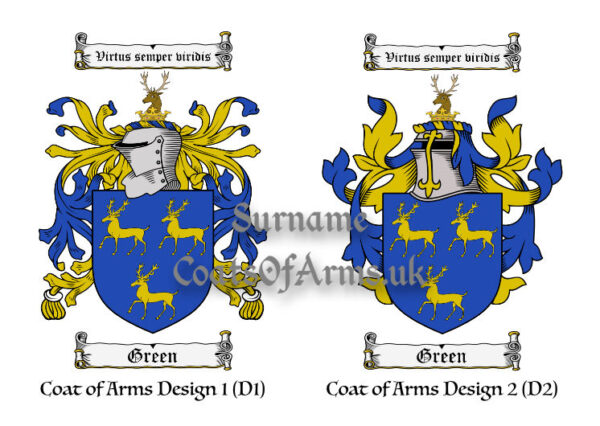 Green (English) Coats of Arms (Family Crests) 2 Designs