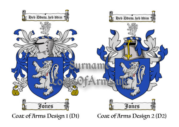 Jones (Welsh) Coats of Arms (Family Crests) 2 Designs
