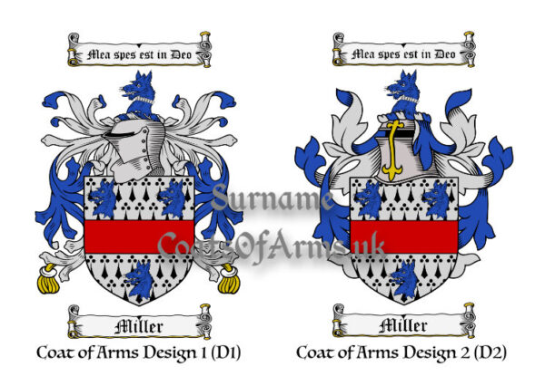 Miller (English) Coats of Arms (Family Crests) 2 Designs