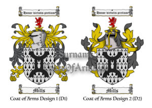 Mills (English) Coats of Arms (Family Crests) 2 Designs