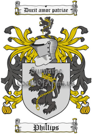 Phillips (Wales) Coat of Arms Family Crest PNG Instant Image Download