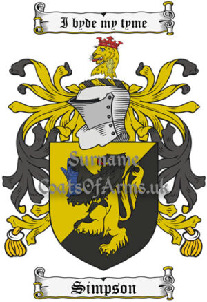 Simpson (England) Coat of Arms Family Crest PNG Instant Image Download