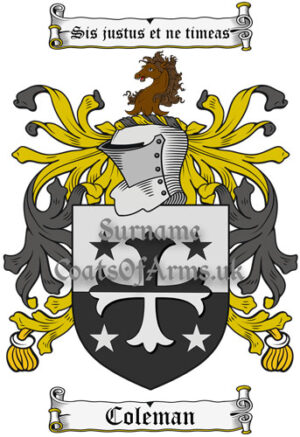 Coleman (Irish) Coat of Arms Family Crest PNG Image Instant Download