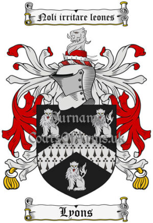 Lyons (Ireland) Coat of Arms Family Crest PNG Image Instant Download