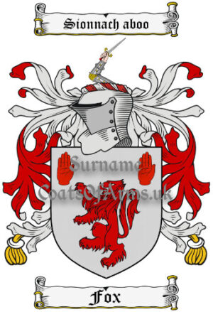 Fox (Ireland) Coat of Arms Family Crest PNG Image Instant Download