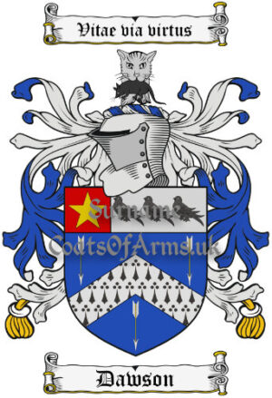 Dawson (English) Coat of Arms Family Crest PNG Image Instant Download