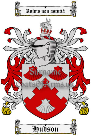Hudson (English) Coat of Arms Family Crest PNG Image Instant Download