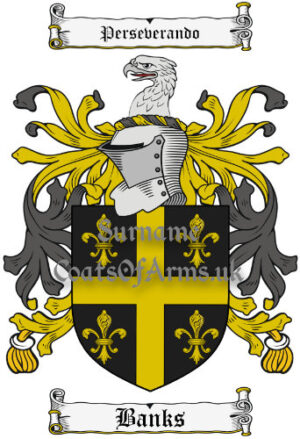 Banks (English) Coat of Arms Family Crest PNG Image Instant Download