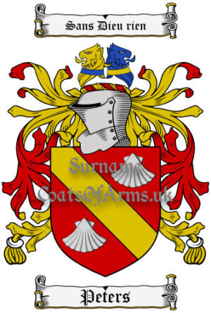 Peters (English) Coat of Arms Family Crest PNG Image Instant Download