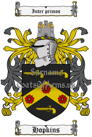 Hopkins (English) Coat of Arms Family Crest PNG Image Instant Download