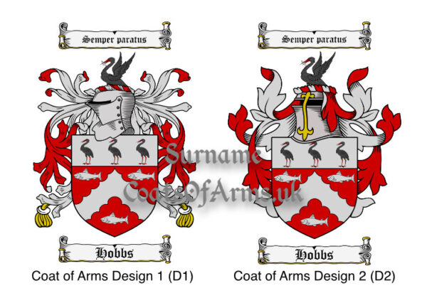 Hobbs (English) Coats of Arms (Family Crests) 2 Designs