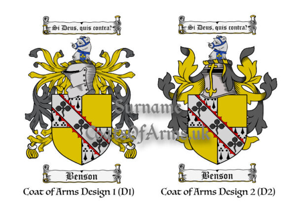 Benson (English) Coats of Arms (Family Crests) 2 Designs