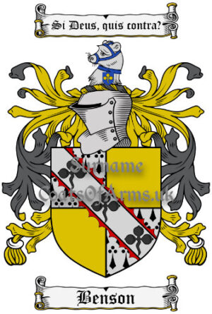 Benson (English) Coat of Arms Family Crest PNG Image Instant Download