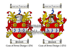 Peacock (English) Coats of Arms (Family Crests) 2 Designs