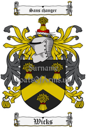 Wicks (English) Coat of Arms Family Crest PNG Image Instant Download